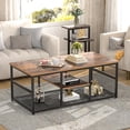 thumbnail image 4 of VECELO 3-Piece Coffee Table Set for Living Room, Rustic Rectangular Coffee Table and Set of 2 Black End Tables, 4 of 9