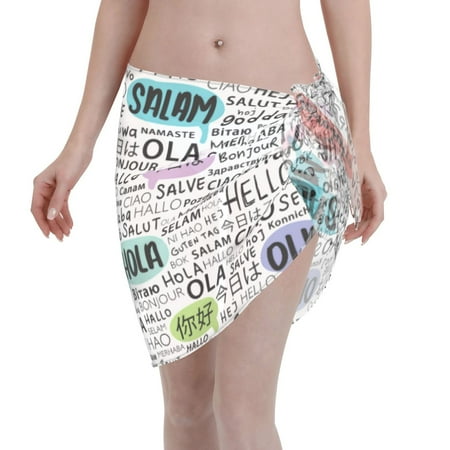 Ocsxa Hello Print Sarong Coverups For Women Bathing Suit Wrap Swimsuit Skirt Beach Bikini Cover Up Swimwear