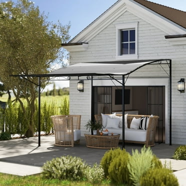 Outsunny 10' x 8' Outdoor Pergola and Patio Gazebo, Extendable Side Awning, Sun Shade Shelter for Garden, Camper, Deck, Doors and Windows, Dark Gray