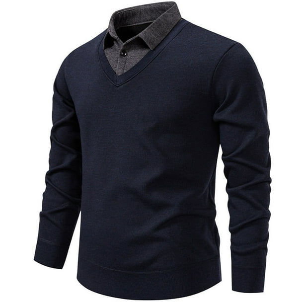 Blusa y camisa de manga larga con cuello vuelto para hombre, camisa de punto con bloques de color, blusa ajustada de manga larga con cuello vuelto y medio botón, blusa de poliéster para hombre