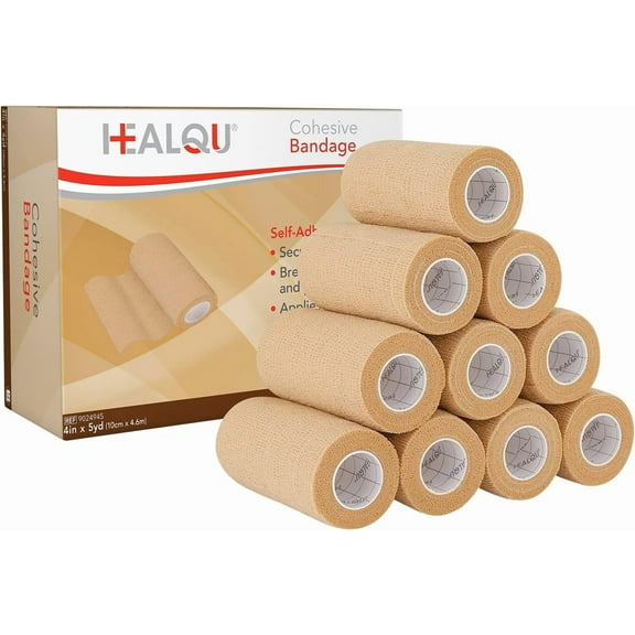 HEALQU Self-Adhesive Bandage Wrap, 4" x 5 Yards, Cohesive Tape for Sports & Athletics, Self-Adherent Medical Tape, Flexible Waterproof Elastic Bandages for Wrist & Ankle, Vet Wrap for Dogs - 12 Rolls