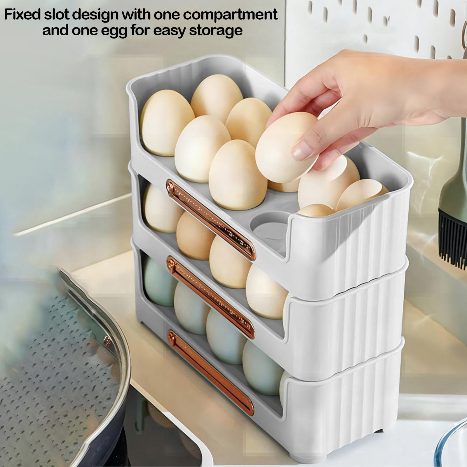 Lunxisen 1 Pcs Egg Storage Container Organizer Rack for Refrigerator Door Kitchen Space Saving Food Preservation Box