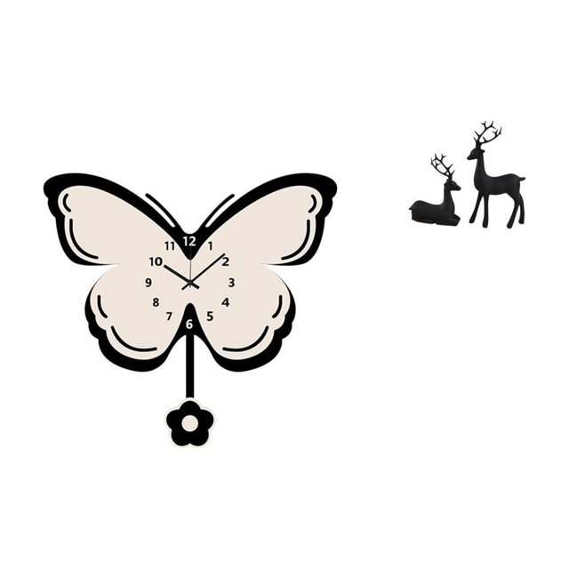 Reloj De Pared De Mariposa Acrílica Y Figura De Reno De Resina De Ciervo Negro, Conjunto Decorativo Para Oficina, Comedor, Sala De Estar, Estudio Y Balcón.