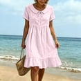 thumbnail image 6 of Horkkom T Shirt Dress Women Summer Solid Color Mini Dresses Vacation Loose Short Sleeve Dress, S-3XL, 6 of 7