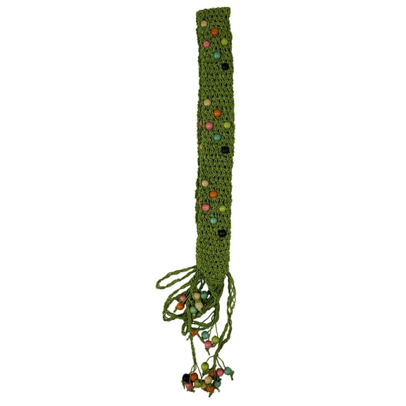 XERU Macrame Knots Fringe String Belts for Women with Wood Beads (Green)