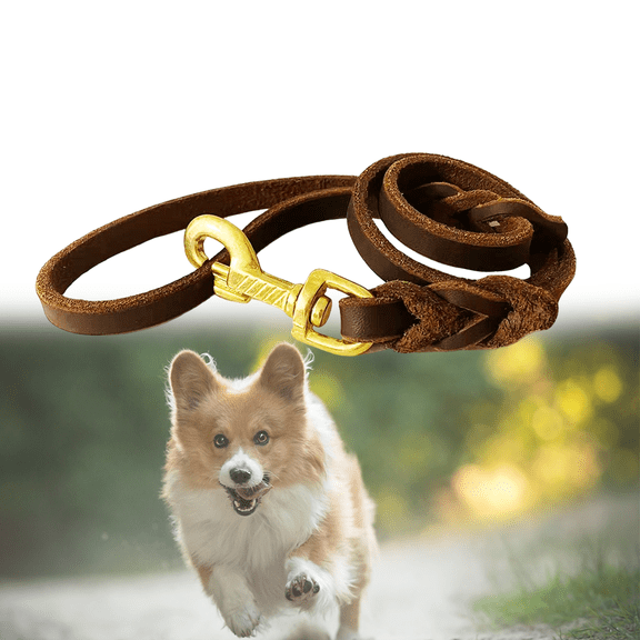 4FT Leather Dog Training Leash,Professional Short Leather Leash-1/2〞W,Dog Handmade Braided Leashes