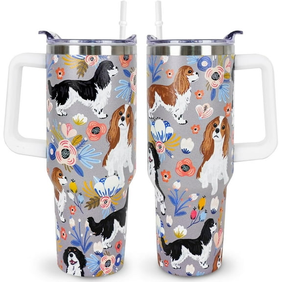 Cavalier King Charles Spaniel Tumbler 40oz for Women - Insulated Stainless Steel Travel Mug with Straw, Cute Dog Themed Coffee Cup Gift