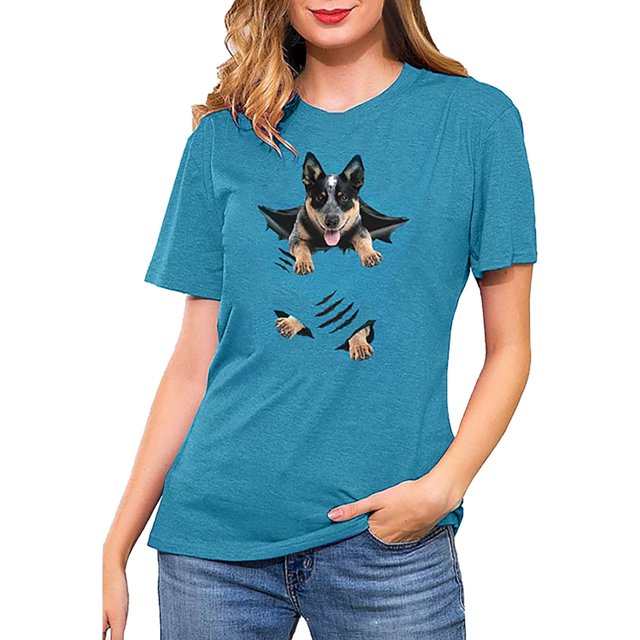 Gibobby Camisetas Mujer Baratas Manga Corta Camiseta manga corta con cuello redondo y estampado animales cómoda informal verano para mujer(Azul,M)