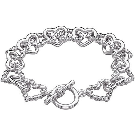 - Silver-Tone Linked Hearts Toggle Bracelet, 7.5