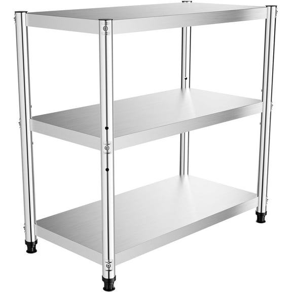 Stainless Steel Shelving 31.49 * 31.49 * 15.74In 3-Tier Storage Rack Adjustable Shelf Storage Unit Heavy Duty Shelf for Kitchen Commercial Office Max-Load 66Lbs Silver