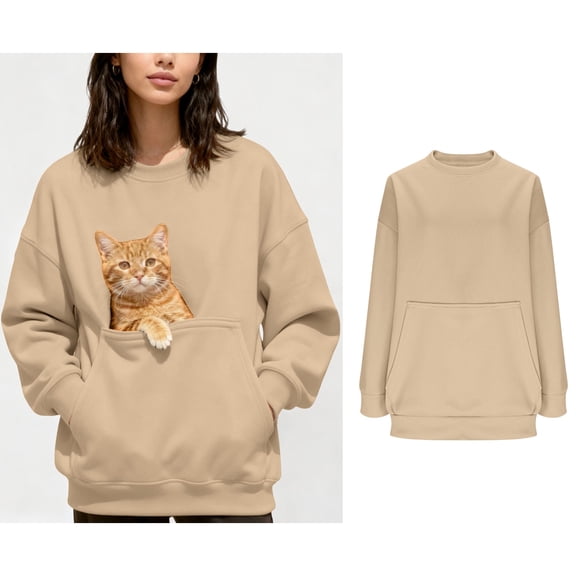 Womens Dog Pouch Holder Sweatshirt Pet Carrier Hoodies Creative Long Sleeve Oversized Pocket Pullover Tops Winter Clothes