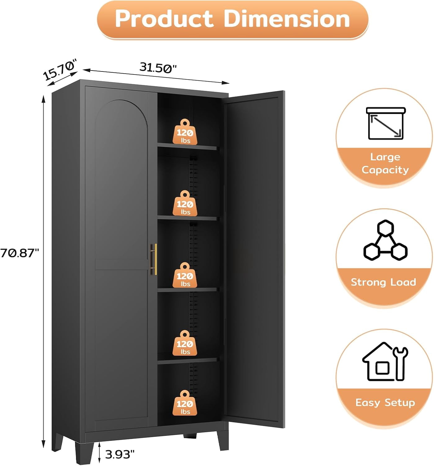 70" Tall Metal Storage Cabinet with 3-Digit Combination Lock, Steel Pantry Cabinet with 4 Adjustable Shelves & 2 Doors, Secure Freestanding Organizer for Home, Office, Garage, Black