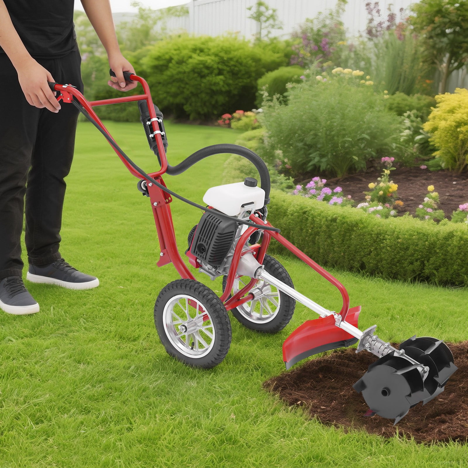 57.09*17.32*27.56 Good Performance Gasoline Mini Micro Cultivator Red and Black for Farms, Parks