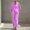 thumbnail image 4 of Guieoi Womens Dresses Fall Plus Size Loose Casual Cotton-Linen 3/4-Sleeve V-Neck Dress Flowy Maxi Dresseses Purple M, 4 of 8