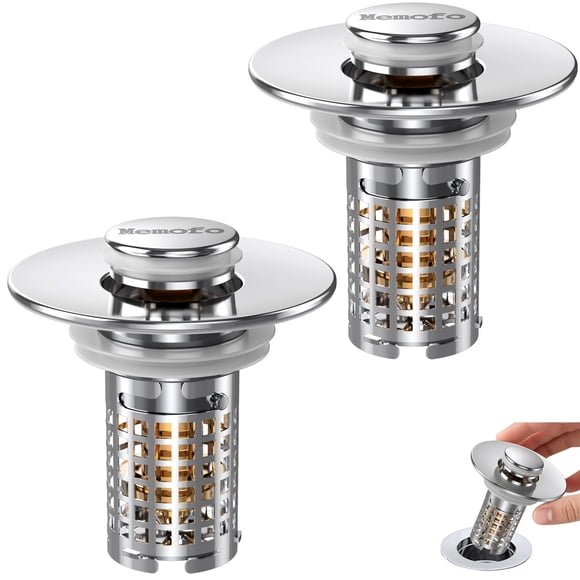 MEMOFO Tapón de lavabo de baño 3 en 1, 2 piezas, acero inoxidable