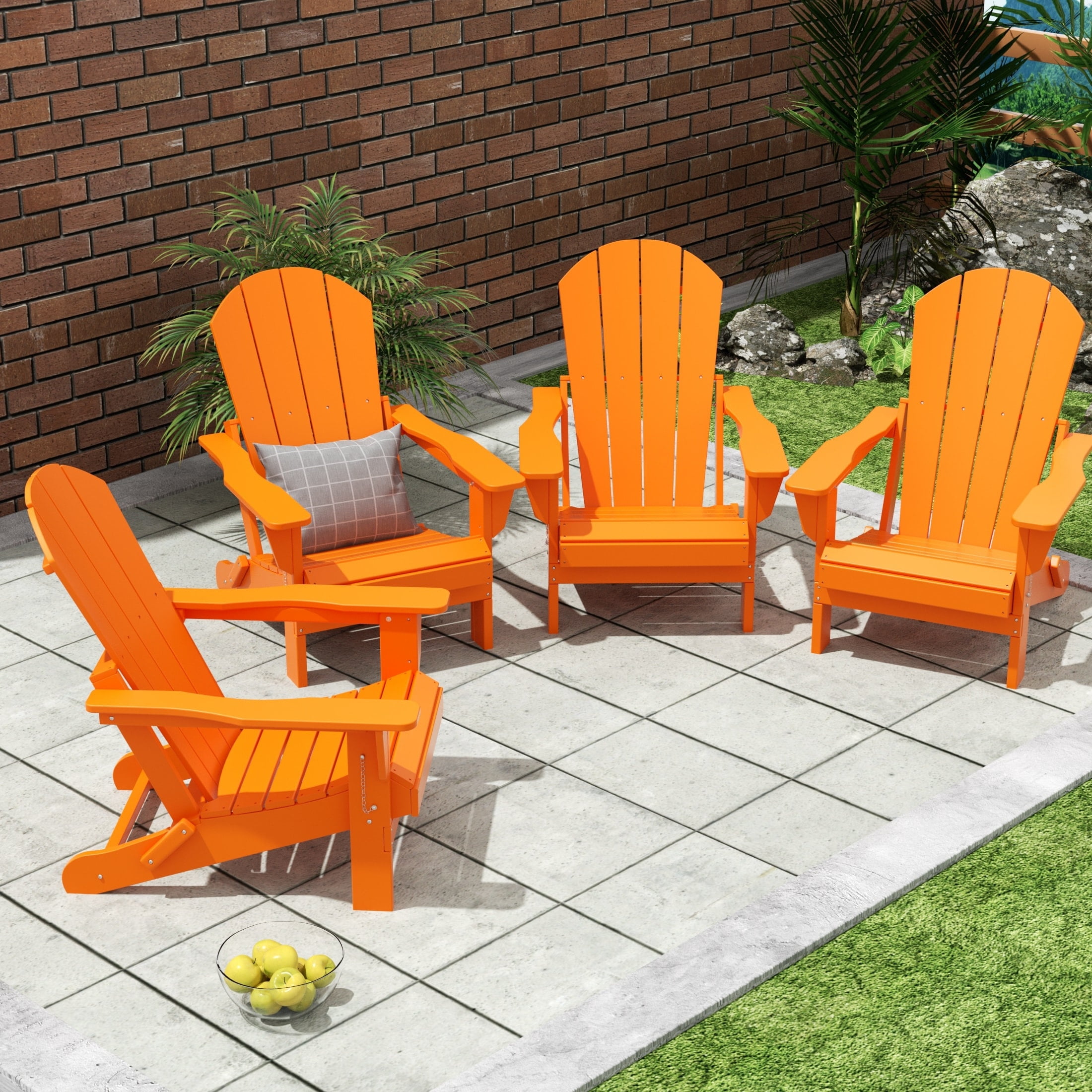 Polytrends  Laguna Weather Resistant Outdoor Patio Folding Adirondack Chairs (Set of 4) Lime