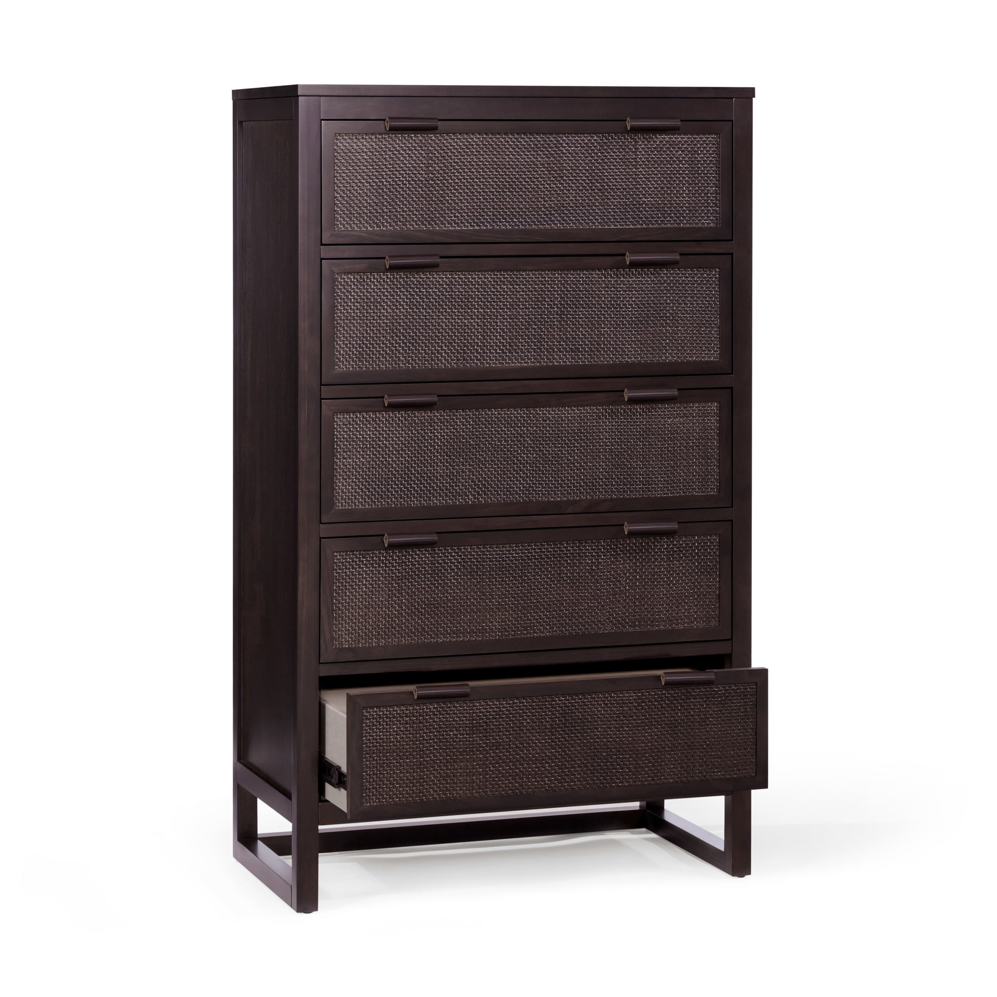 Hatteras Dresser with 5 Rattan Inlay Drawers, Espresso – Teamson Home: Wide & Deep Storage with Coastal Modern Style