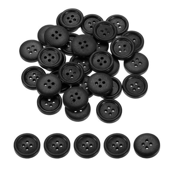 50Pcs Wooden Buttons, 18mm(3/4") 4 Hole Round Wood Sewing Button Craft Flatback for Sewing DIY Craft Clothing, Black