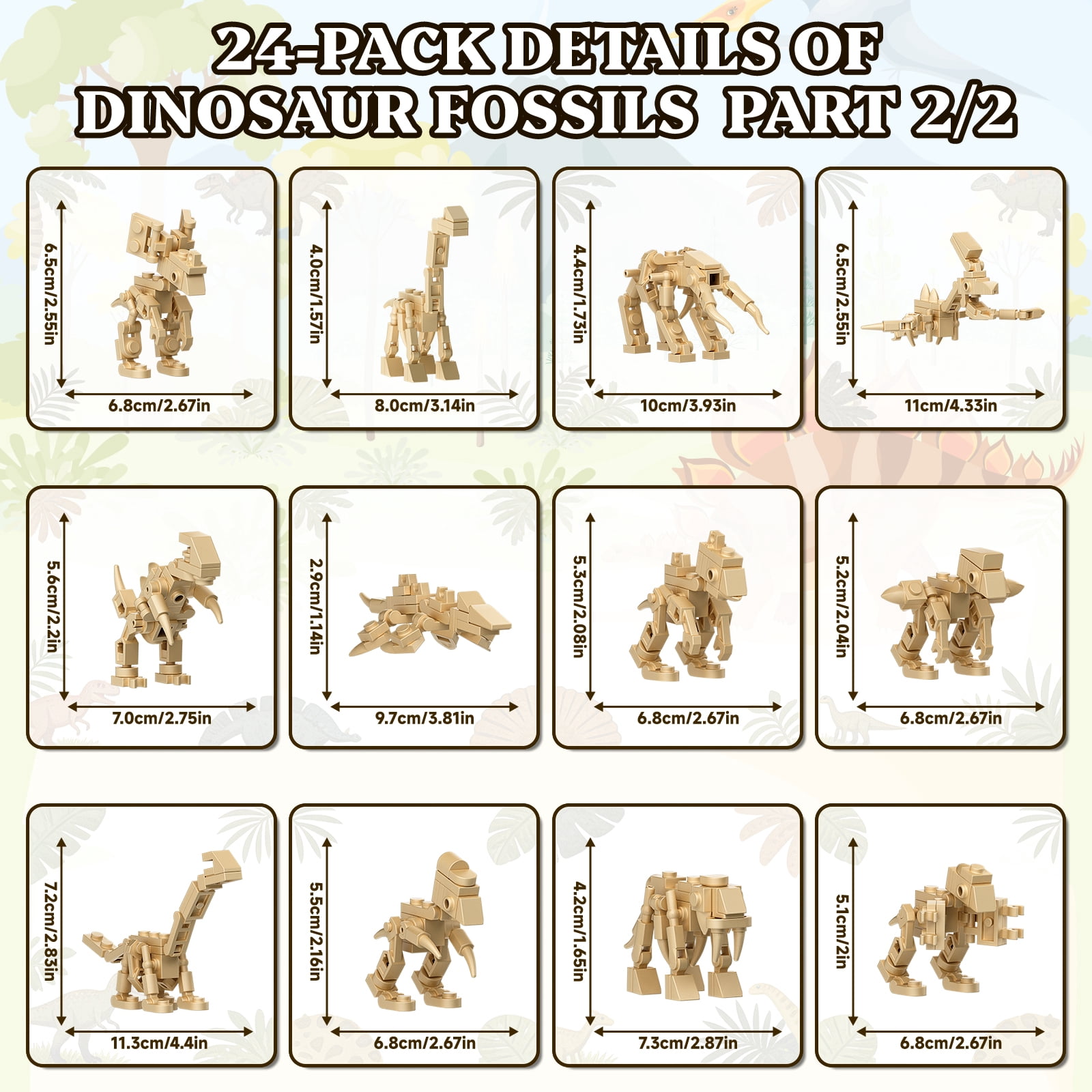 Dinosaur Party Favors 24 Pack Fossil Building Blocks Set, Lego Compatible Mini Dino Toys Kids 6+
