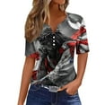thumbnail image 2 of Womens Patriotic Shirts Memorial Day Blouse for Women Memorial Day Women Shirts Womens American Flag T Shirts Ladies Independence Day Printed Button Up 3/4 Sleeve V-Neck Tops Shirt, 2 of 5