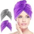 thumbnail image 1 of AIDEA Microfiber Hair Towel Wrap for Women, 2 Pack 10 inch X 26 inch, Super Absorbent Quick Dry Hair Turban (Gray+Purple), 1 of 5