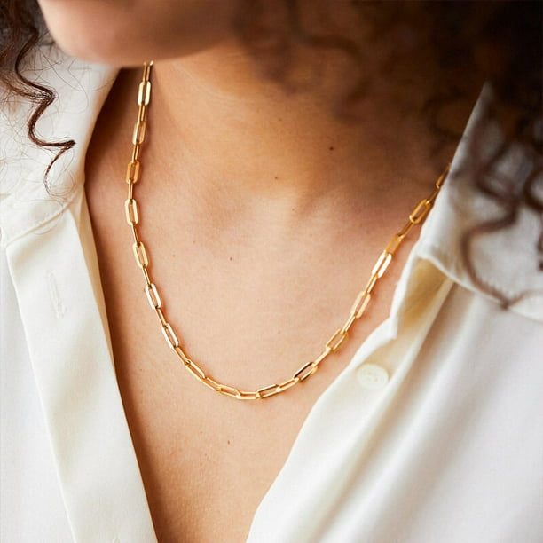 Collar de acero inoxidable, collar de cadena cruzada de acero de titanio simple, collar chapado en oro para hombres y mujeres, joyería