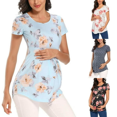 

Tejiojio Maternity/Labor/Nursing Clothing Clearance Pregnant Womans Flower Print Short Sleeve Woman Casual Clothe Top