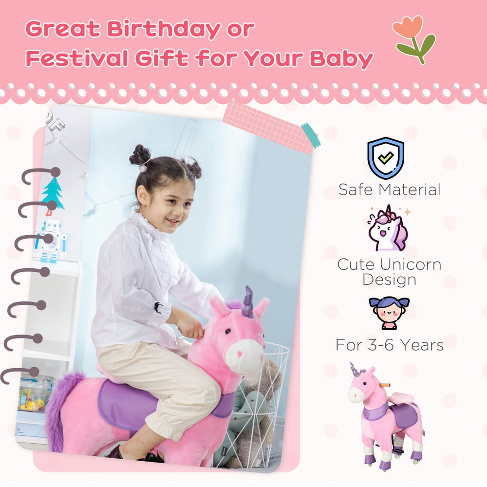 Kadyn Ride On Real Walking Unicorn with Sparkly Horn, Soft Plush Ride On Rocking Horse Bearing