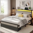 thumbnail image 4 of Twin Bed Frame with Storage Headboard & Drawer, Charging Station & LED Light, No Box Spring Needed, Noise Free, Easy Assembly, Rustic Grey, 4 of 7