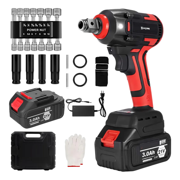 Kit Pistola Impacto Bloosom Llave Inalámbrica Negro con Rojo