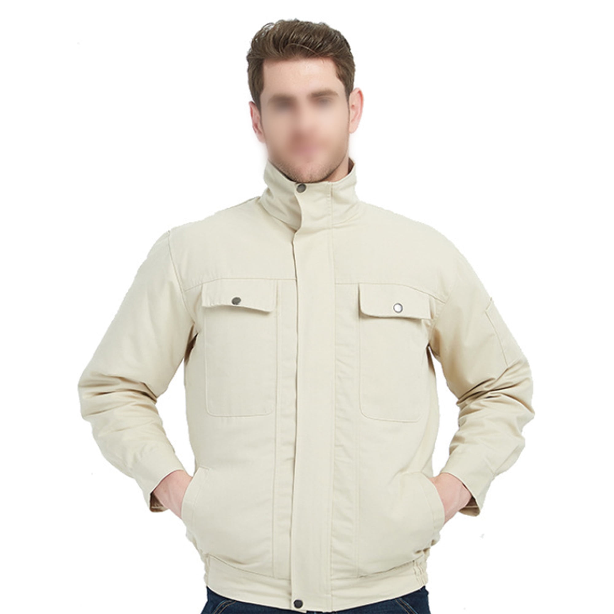 LUXUR Men Camouflage Work Clothes No Battery Solid Color Cooling Fan Jacket Working Overalls Coat Long Sleeve Outwear Beige No Battery XL Walmart