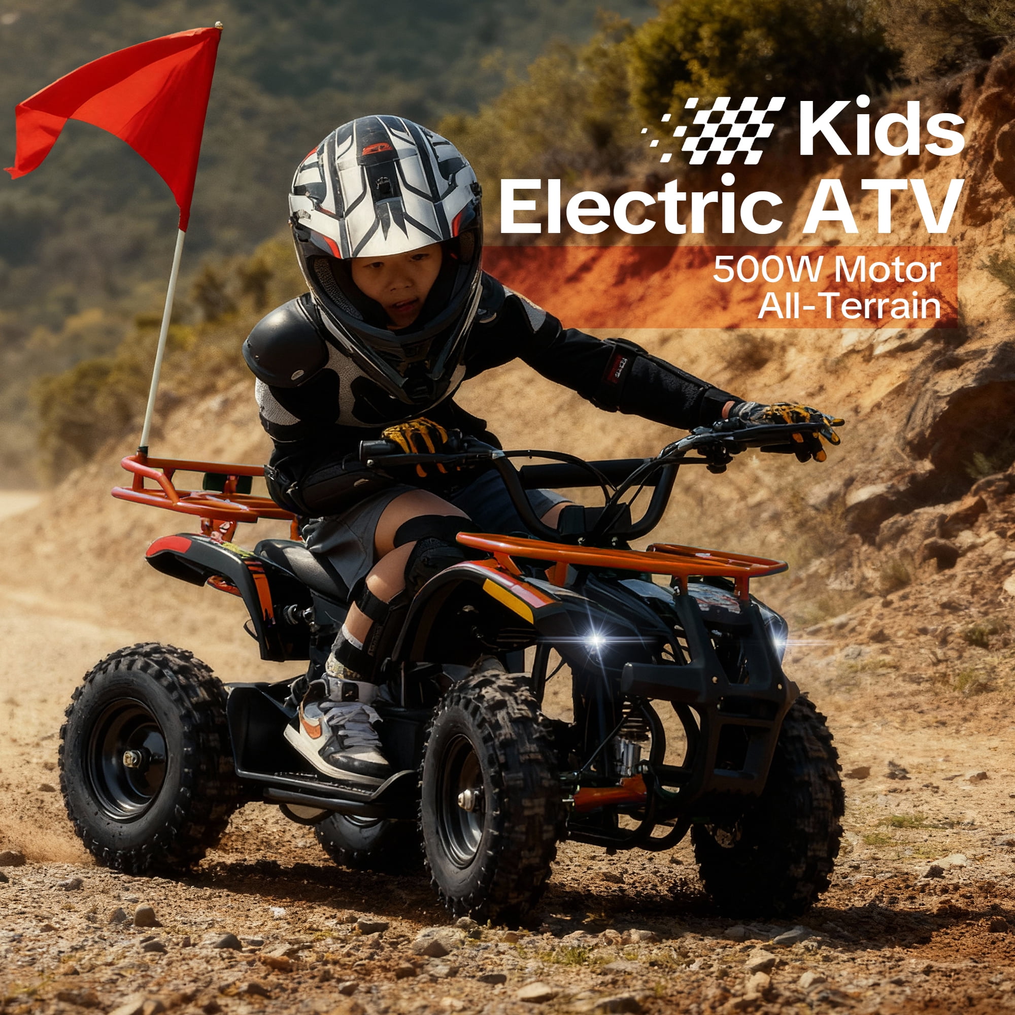 QEASET Electric atv Dirt Quad, 36V 500W Motor, 12-17mph Speed, Twist Grip Acceleration & Hand Operated Disc Brakes,Knobby Air Tires, Multiple Colors, Holiday Gifts