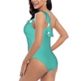 thumbnail image 6 of Balery Teal Turquoise One Shoulder Swimsuits for Women Ruffle Swimsuits Tummy Control One Shoulder Bathing Suits-Large, 6 of 8