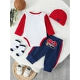 thumbnail image 4 of WIBACKER 100% Cotton 4-Piece Newborn Boys Basketball Outfits Infant Bodysuit Tops, Hat, Socks and Pants Baby Layette Gift Set, 4 of 9