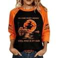 thumbnail image 2 of Women's On A Dark Desert Highway Cool Wind in My Hair Flying Witch Shirt Vintage Halloween Raglan Long Length Sleeve Tops Casual Holiday Moon Print Tshirt Crew Neck Halloween Witch Tee (Ginger,M), 2 of 3
