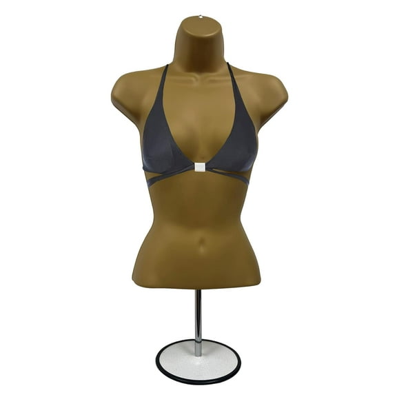 DisplayTown Bronze Female Mannequin Torso with Stand Dress Form Tshirt Display Countertop Hollow Back Body with Metal Pole & Hanging Hook S-M Clothing Sizes (Set of 1)