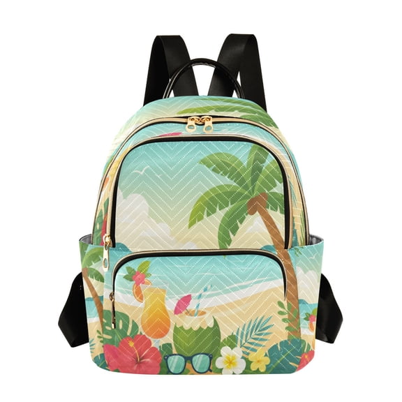 RMDQTR Quilted Backpack Lightweight Casual Daypack with Multi Zipper Pockets for Travel Daily Use Shopping Sports Tropical Beach Cocktails