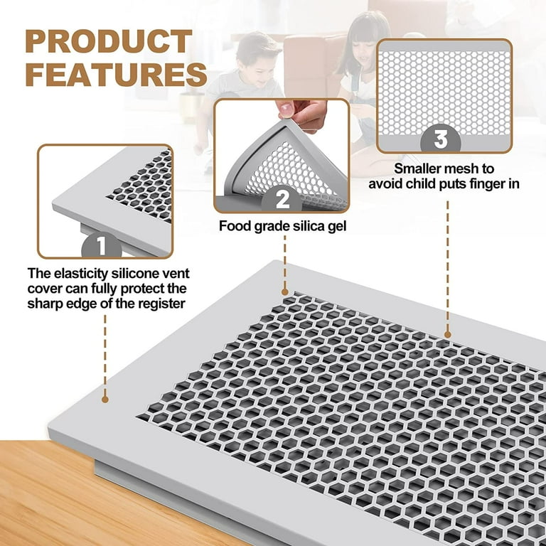 2 Pieces Floor Vent Covers Rec Air Vent Screen Cover Silicone Vent Mesh Floor Register Cover Plastic Vent Screen for Wall Ceiling Floor Catch Debris