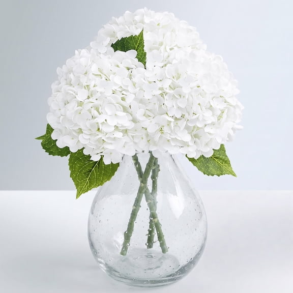 3Pcs Real Touch Hydrangea Artificial Flowers, 21" White Latex Faux Hydrangeas, UV Resistant Silk Blooms for Wedding, Home Decor, Outdoor & Party
