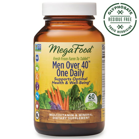 MegaFood - Men Over 40 One Daily, Multivitamin Support for Healthy Energy Levels, Prostate Function, Mood, and Bones with Zinc and B Vitamins, Vegetarian, Gluten-Free, Non-GMO, 60
