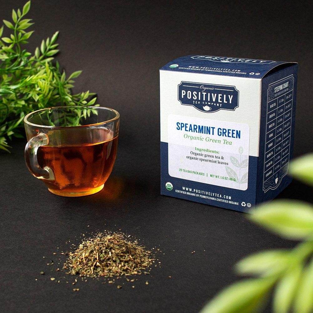 Positively Tea's Organic Spearmint Green, Green Tea Bags, 120 CT Tea Bags 6 Boxes