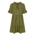 thumbnail image 5 of Women Casual Dresses Summer V-Neck Dress Short Sleeve Button Lace Loose Casual Dress Regular Size Polyester Fabric Wedding Embellished Dress Style-562 Green m, 5 of 7