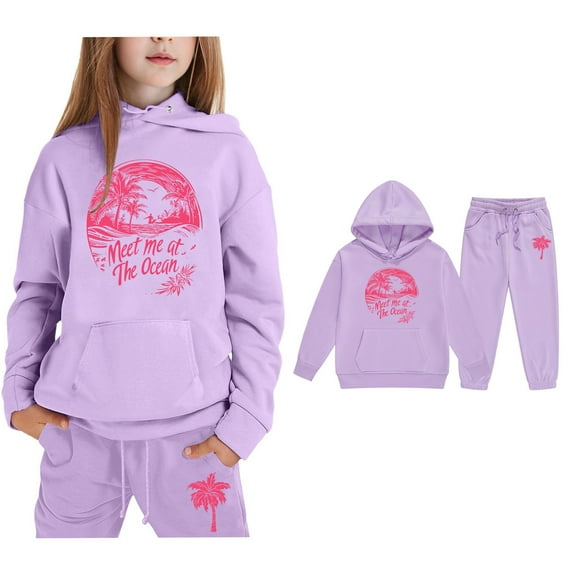 LIUYUNNN Toddler Boys Girls Sweatsuit Set 2PC Long Sleeve Pullover Purple Heart Soft Hoodie Sweatpants Set Fall Clothes Boys' Tracksuits 1-2 Yeats Boys Girls Autumn and Winter Outfits