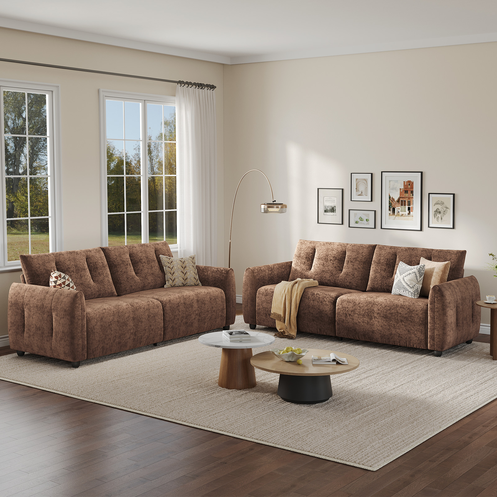 COPIAE 84.5 Inch Loveseat Sofa, Modern Couch and Sofa, Feather-tip armrest design, Sturdy and Easy Installation, Small Sofa for Living Room Bedroom Office and Apartment, Chenille Fabric,Brown