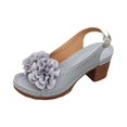 thumbnail image 4 of EKVAHL Orthopedic Block Heel Sandals for Women, Slingback Floral Decor Slip On Dress Shoes, Hollow Cut Party Wedding Daily Sandals Blue, 4 of 5