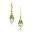 thumbnail image 2 of Gem Stone King 18K Rose Gold Plated Silver  White Moissanite and Green Peridot Dangle Leverback Earrings for Women (2.56 Cttw, Gemstone, Heart Shape 6MM, Trillion 5MM), 2 of 4