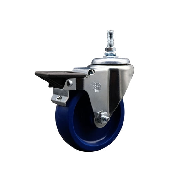 4 Inch Solid Polyurethane 3/8 Inch Threaded Stem Caster with Brake