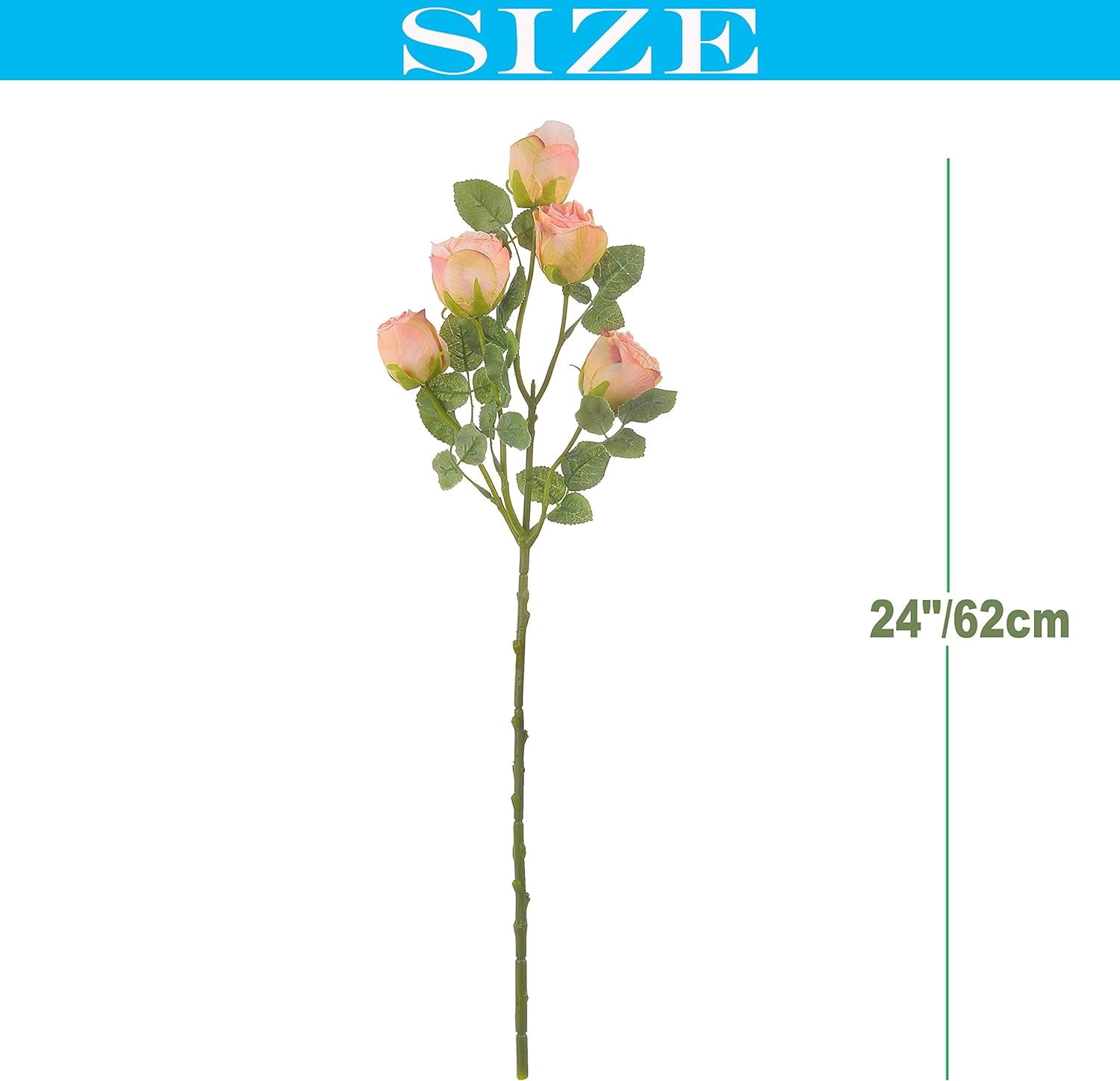 Dried Flower Artificial Rose 6pcs 24 Inch Long Stem Silk Rose with 5 Flowers for Wedding DIY Bridal Bouquet Home Decor Centerpiece Arrangement(White)