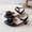 Black, variant on Girls Flower Girl Shoes Kids Bow Rhinestone Ankle Strap Low Heel Closed Toe Wedding Party Shoes Beige Size 11 Little Kids