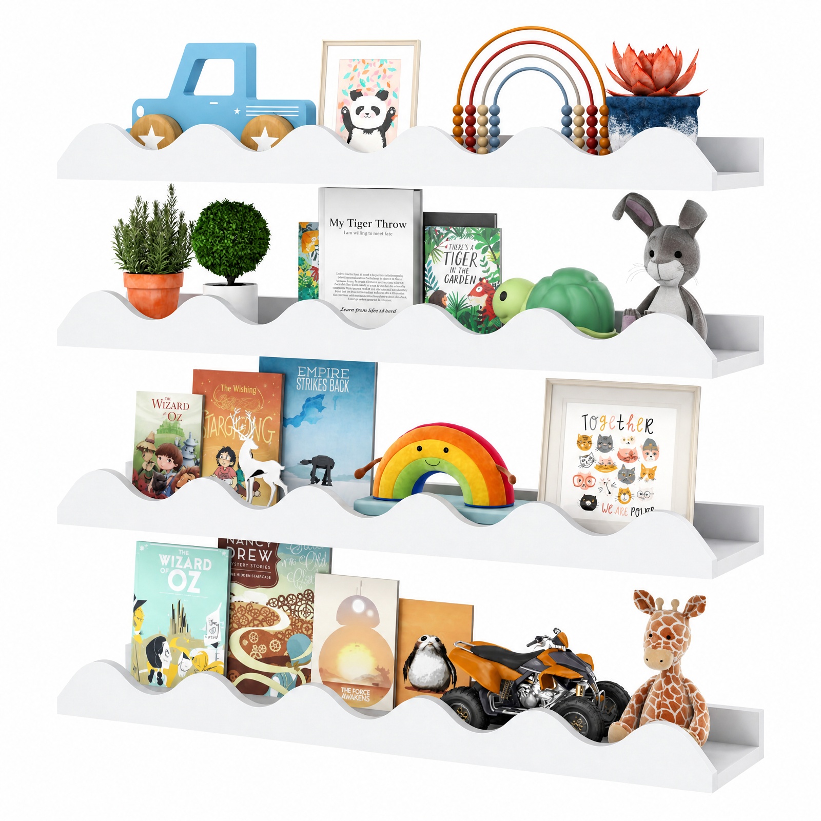 Furnibear 24 Inch Bookshelf Set of 4 Wall-Mounted Picture Ledge Shelf for Living Room Home Office Bedroom Display Storage Shelf, White